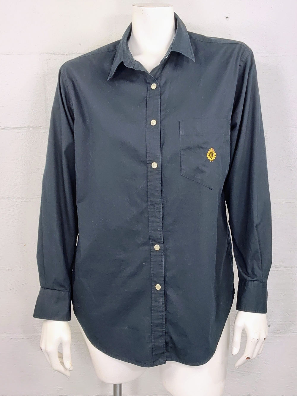 Lauren Ralph Lauren Women's Black Button Front Emblem Blouse